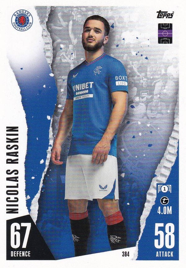 Nicolas Raskin / Glasgow Rangers / Topps Champions League 2023 / Basis Karte / Nr. 384