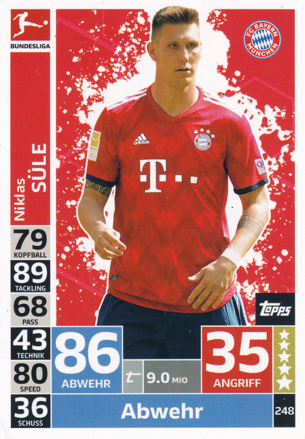 Niklas Süle - FC Bayern München - Topps Match Attax 2018 - Basis Karte - Nr.248