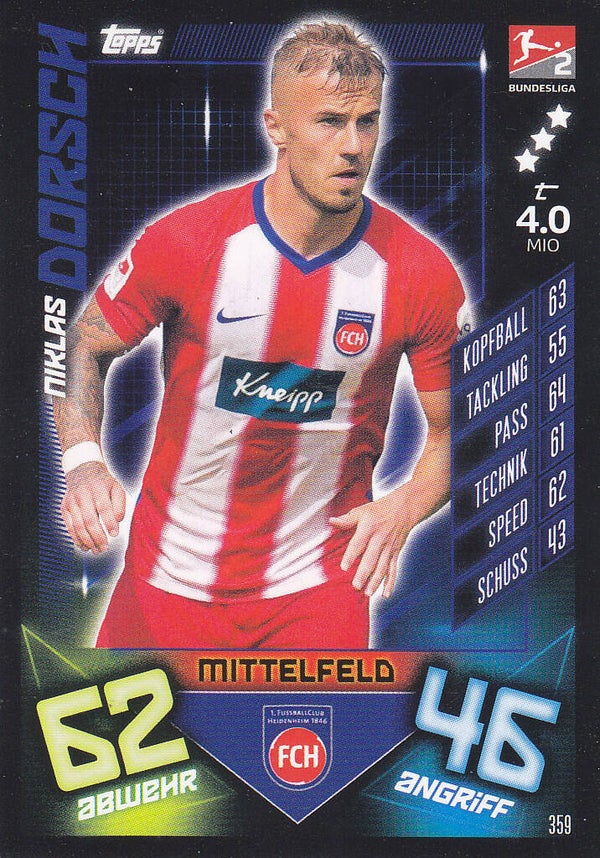 Niklas Dorsch / FC Heidenheim / Topps Match Attax 2019 / Basis Karte / Nr.359