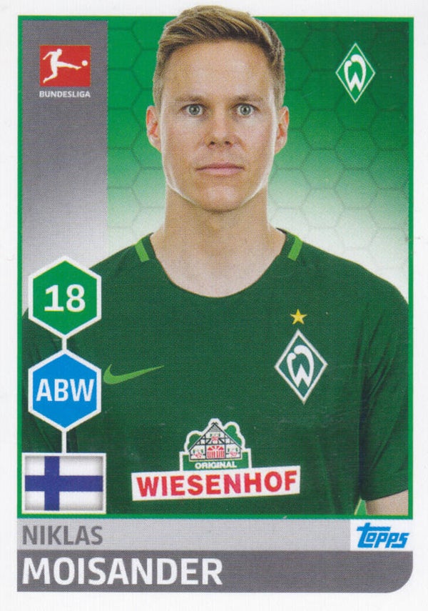 Niklas Moisander / SV Werder Bremen / Topps Bundesliga 2017 / Basis Bild / Nr.38