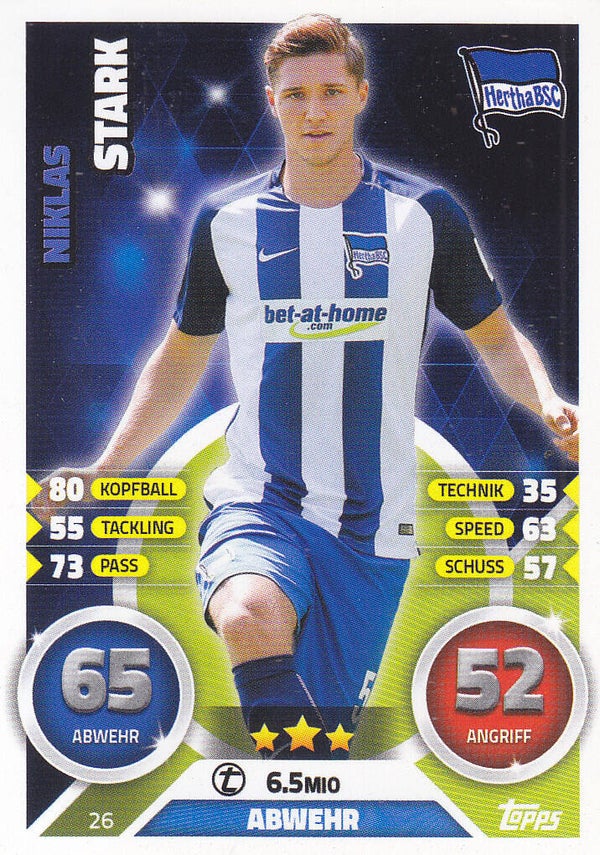 Niklas Stark / Hertha BSC Berlin / Topps Match Attax 2016 / Basis Karte / Nr. 26