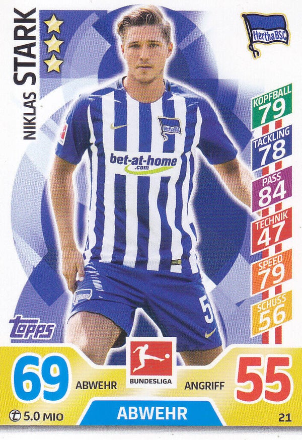 Niklas Stark / Hertha BSC Berlin / Topps Match Attax 2017 / Basis Karte / Nr. 21