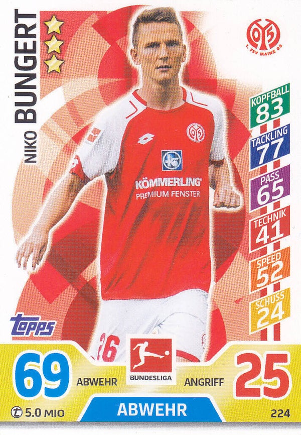 Niko Bungert / 1.FSV Mainz 05 / Topps Match Attax 2017 / Basis Bild / Nr. 224
