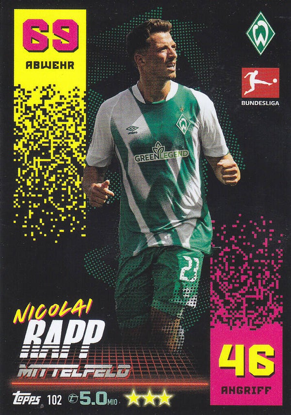 Nikolai Rapp - SV Werder Bremen - Topps Match Attax 2022 - Basis Karte - Nr. 102