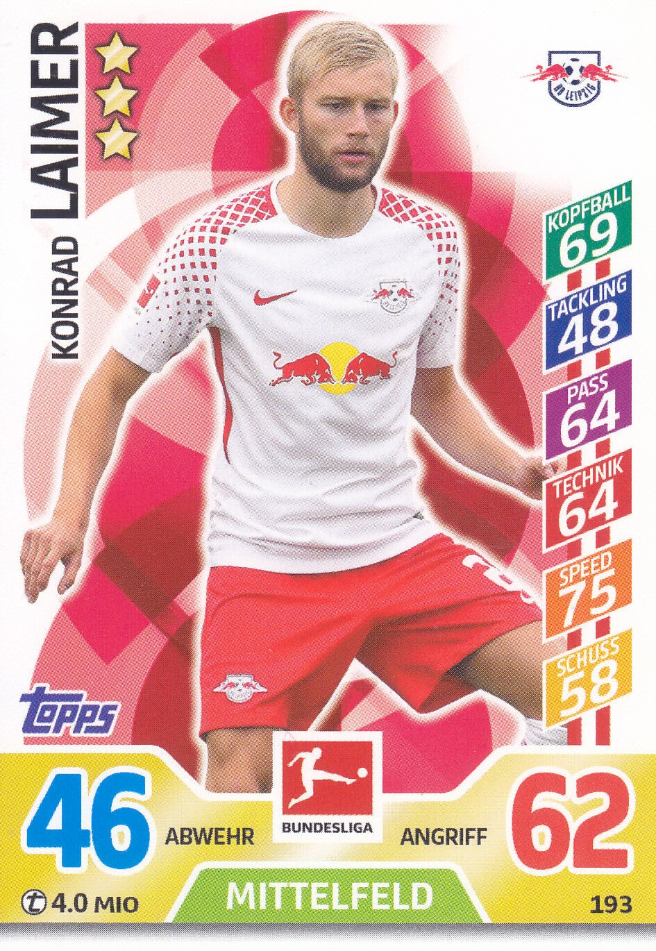 Konrad Laimer / RB Leipzig / Topps Match Attax 2017 / Basis Karte / Nr.193