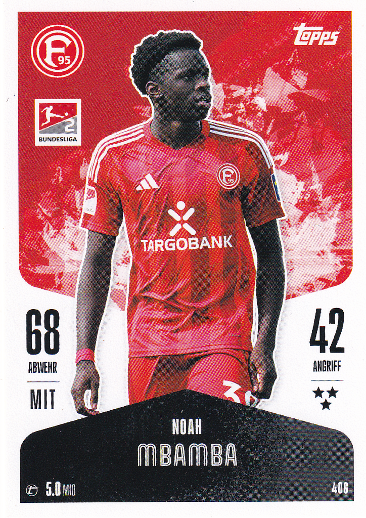 Noah Mbamba - Fortuna Düsseldorf - Topps Match Attax 2024 - Basis Karte - Nr. 406