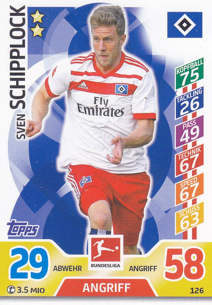 Sven Schipplock / Hamburger SV / Topps Match Attax 2017 / Basis Karte / Nr. 126
