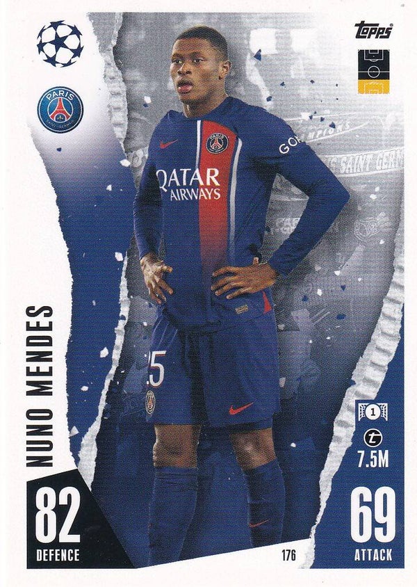 Nuno Mendes / Paris Saint Germain / Topps Champions League 2023 / Basis Karte / Nr. 176