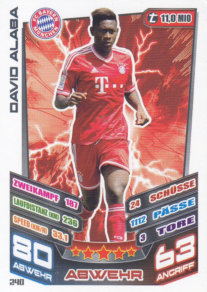 David Alaba / FC Bayern München / Topps Match Attax 2013 / Basis Karte / Nr. 240