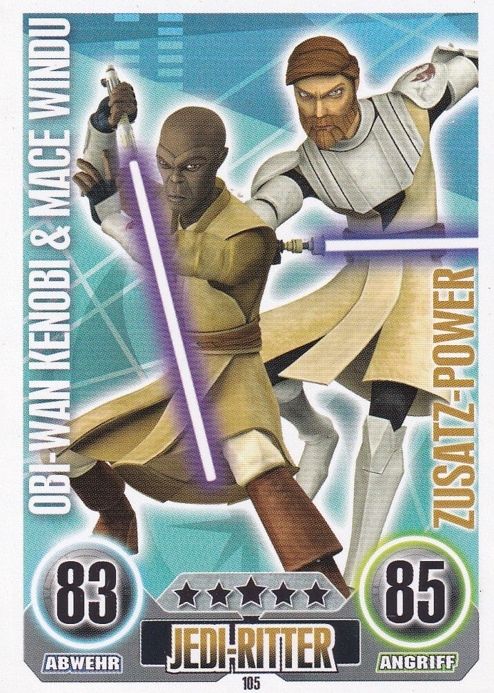 Obi-Wan Kenobi & Mace Windu / Topps Star Wars Force Attax 2010 / Jedi-Ritter / Die Republik / Zusatz Power / Nr. FA 105