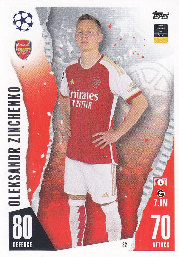 Oleksandr Zinchenko / Arsenal London / Topps Champions League 2023 / Basis Karte / Nr.32