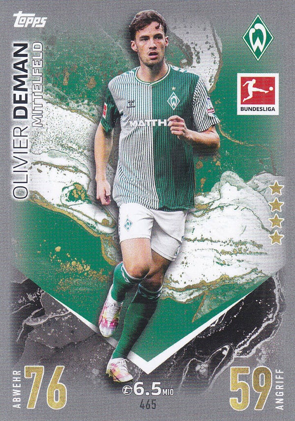 Olivier Deman / SV Werder Bremen / Topps Match Attax Extra 2023 / Basis Karte / Nr.465