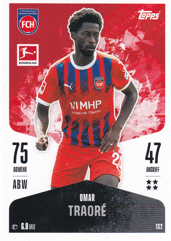 Omar Traore - 1.FC Heidenheim - Topps Match Attax 2024 - Basis Karte - Nr. 132