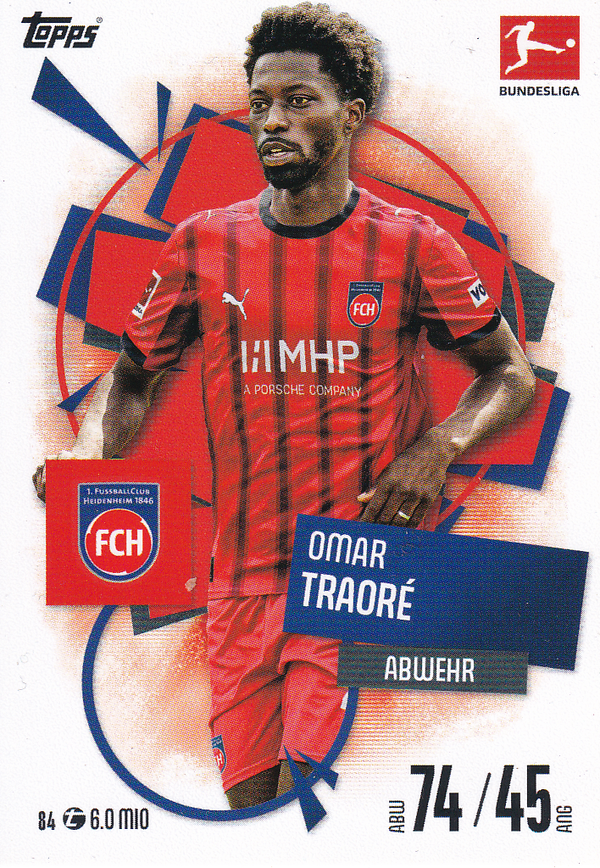 Omar Traore - 1.FC Heidenheim - Topps Match Attax 2025 - Basis Karte - Nr. 84