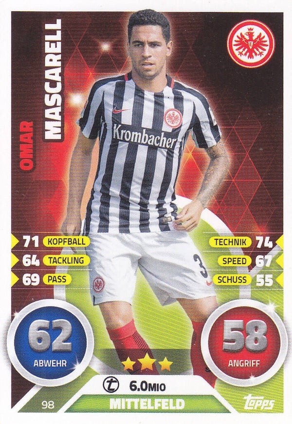 Omar Mascarell / Eintracht Frankfurt / Topps Match Attax 2016 / Basis Karte / Nr. 98