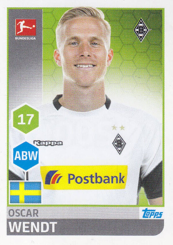 Oscar Wendt / Borussia Mönchengladbach / Topps Bundesliga 2017 / Basis Bild / Nr. 200