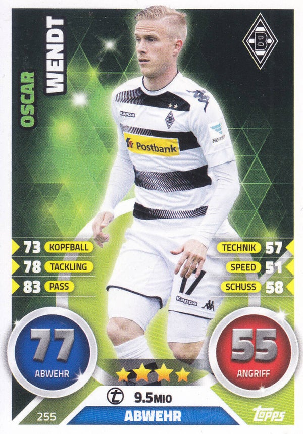 Oscar Wendt - Borussia Mönchengladbach - Topps Match Attax 2016 - Basis Karte - Nr. 255