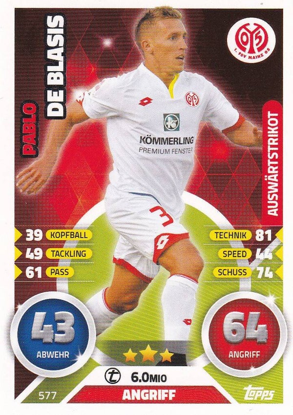 Pablo de Blasis / 1.FSV Mainz 05 / Topps Match Attax 2016 / Auswärtstrikot / Nr. 577