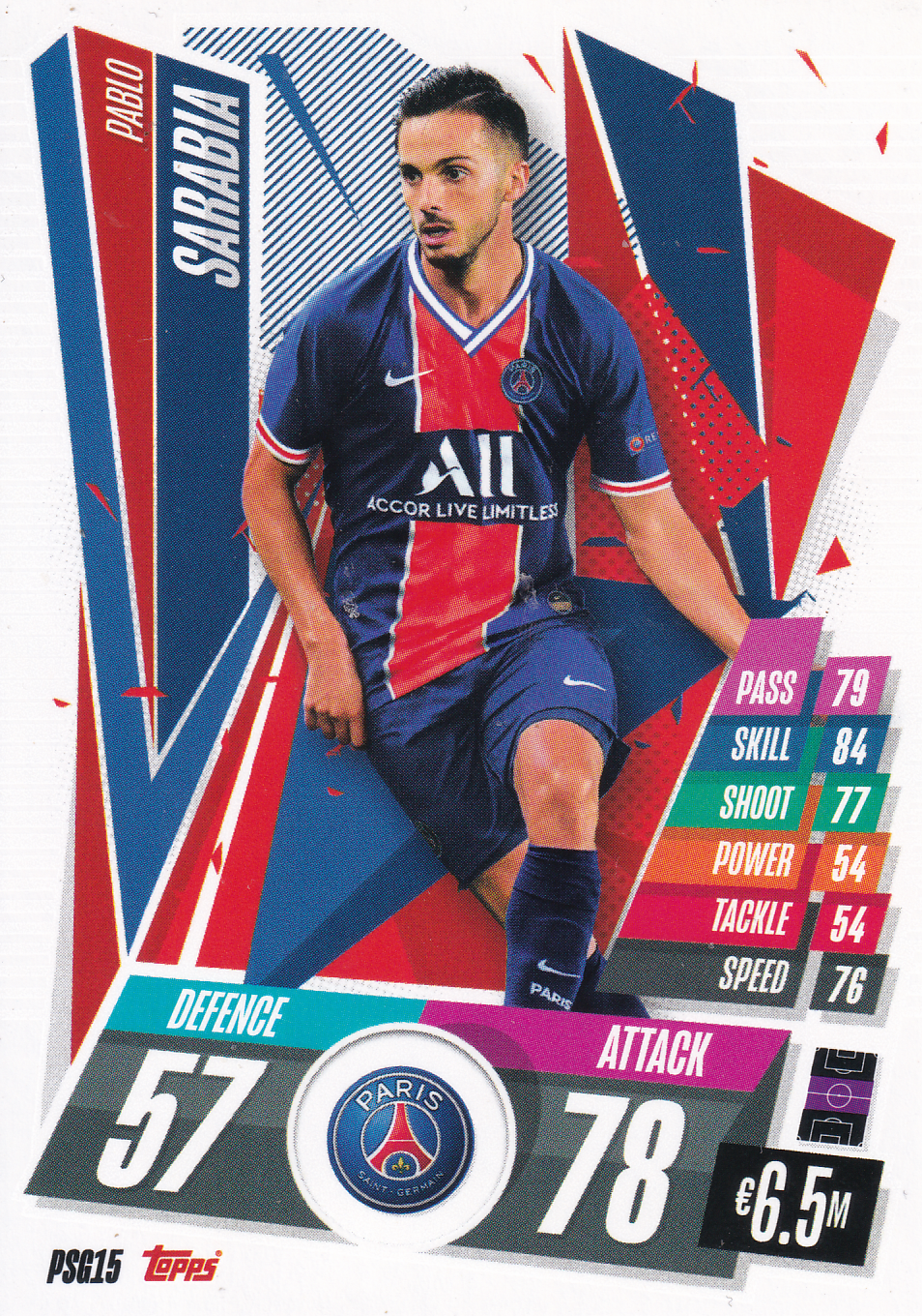 Pablo Sarabia - Paris Saint Germain - Topps Champions League 2020 - Basis Karte - PSG15
