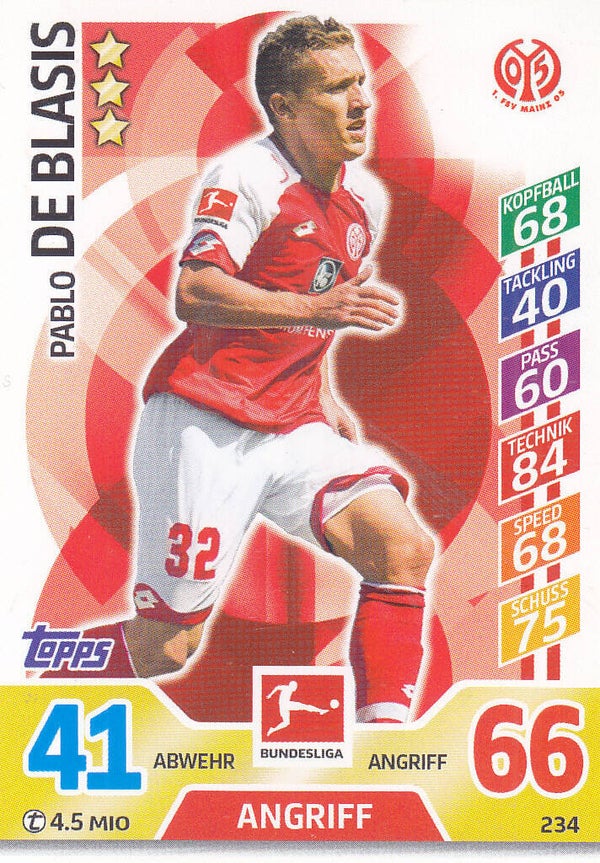 Pablo de Blasis / 1.FSV Mainz 05 / Topps Match Attax 2017 / Basis Karte / Nr.234