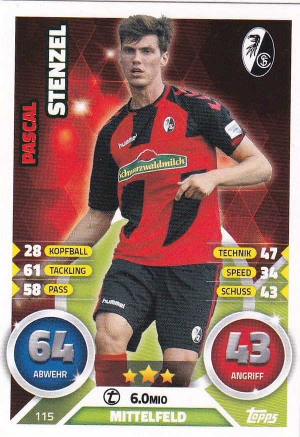 Pascal Stenzel - SC Freiburg - Topps Match Attax 2016 - Basis Karte - Nr. 115