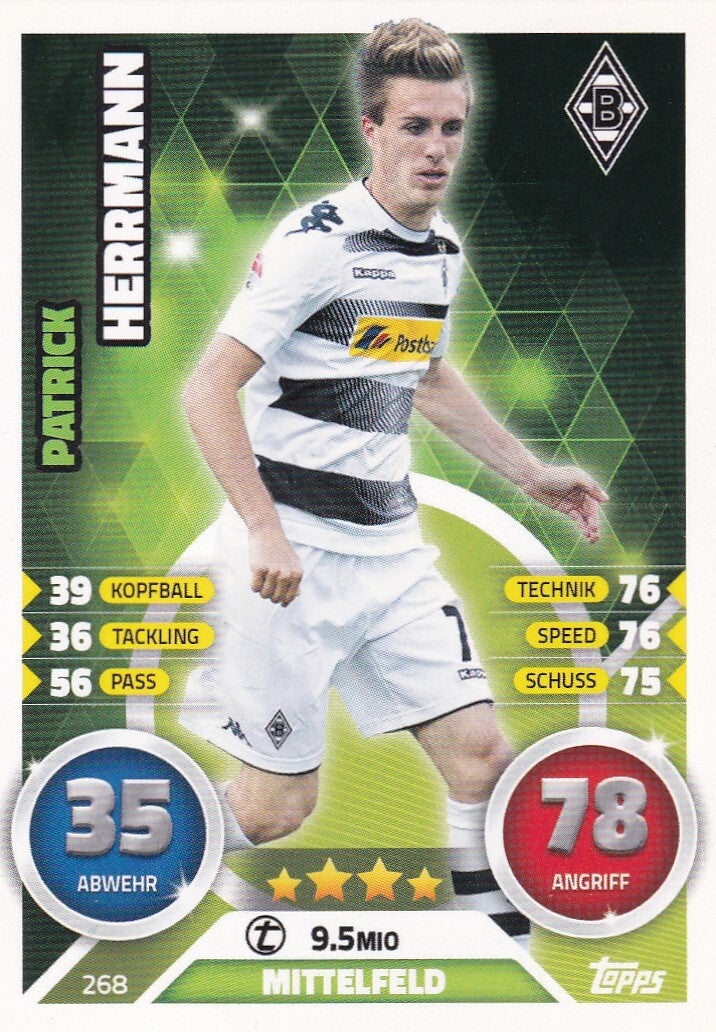 Patrick Herrmann - Borussia Mönchengladbach - Topps Match Attax 2016 - Basis Karte - Nr. 268