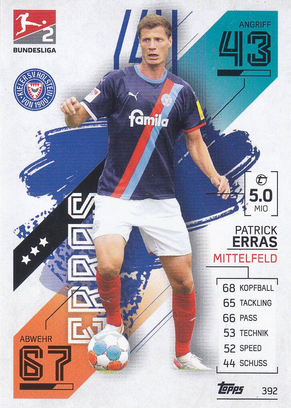 Patrick Erras / Holstein Kiel / Topps Bundesliga 2021 / Basis Karte / Nr. 392
