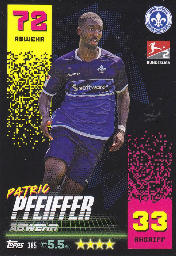 Patric Pfeiffer SV Darmstadt 98 Basis Karte 2.Bundesliga Nr.385