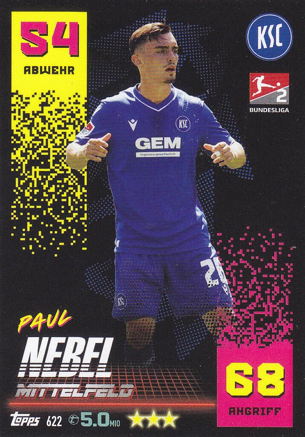Paul Nebel / Karlsruher SC / Topps Match Attax 2022 / Basis Karte 2.Bundesliga / Nr. 622