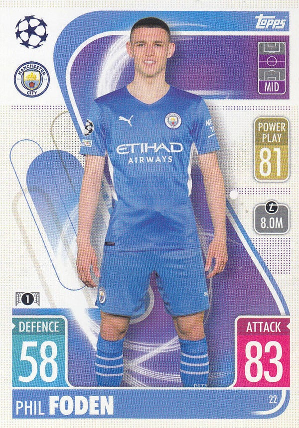 Phil Foden / Manchester City / Topps Champions League 2021 / Basis Karte / Nr.22