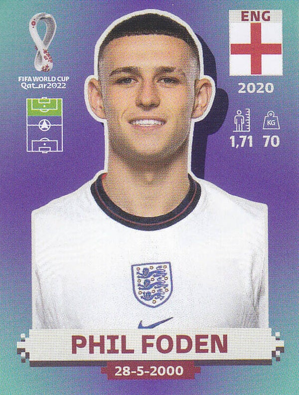 Phil Foden / England / Panini WM 2022 / Basis Bild / Nr. ENG 17
