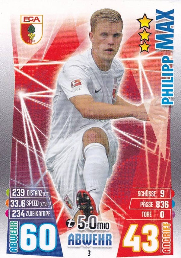 Philipp Max / FC Augsburg / Topps Match Attax 2015 / Basis Karte / Nr. 3