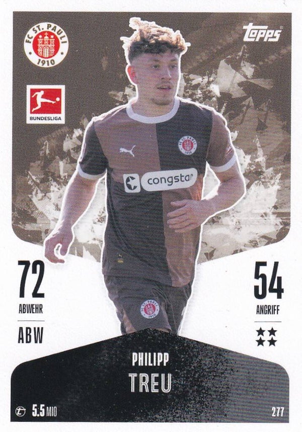 Philipp Treu / FC St. Pauli Hamburg / Topps Match Attax 2024 / Basis Bild / Nr. 277