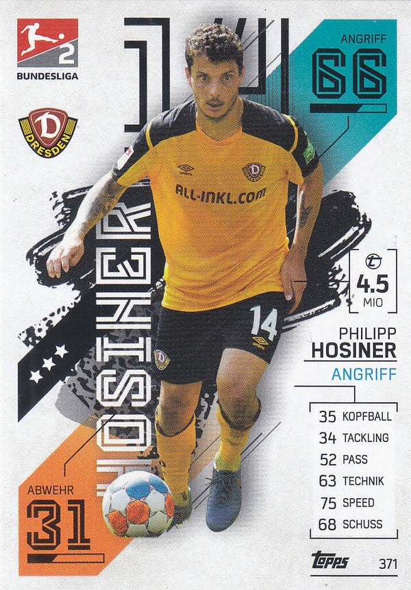Philipp Hosiner / Dynamo Dresden / Topps Match Attax 2021 / Basis Karte  2.Liga / Nr.371