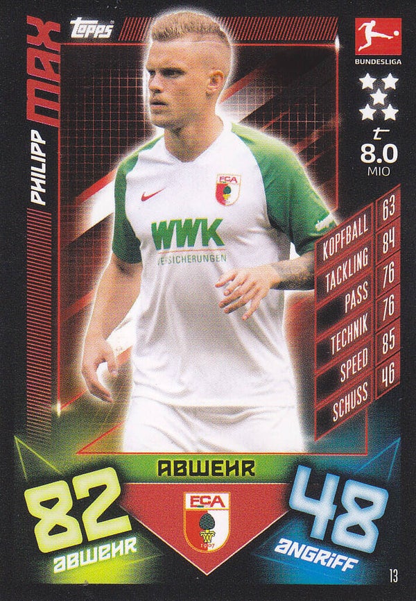 Philipp Max / FC Augsburg / Topps Match Attax 2019 / Basis Karte / Nr.13