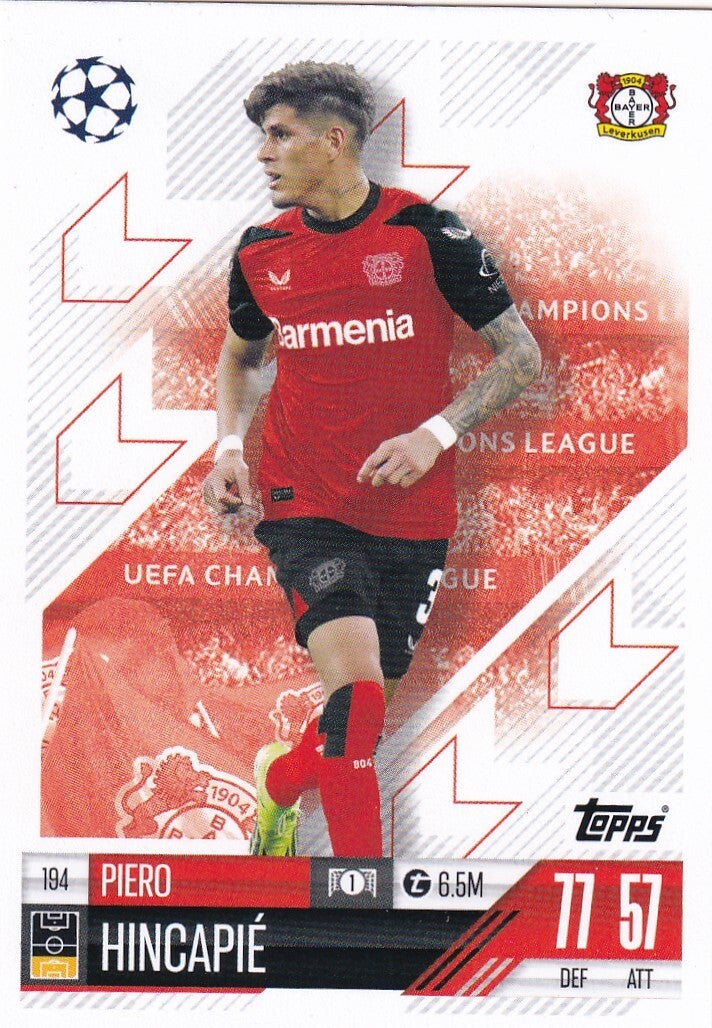 Piero Hincapie - Bayer Leverkusen - Topps Champions League 2024 - Basis Karte - Nr. 194