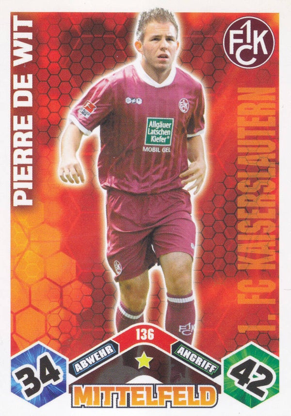 Pierre de Wit / 1.FC Kaiserslautern / Topps Match Attax 2010 / Basis Karte / Nr. 136