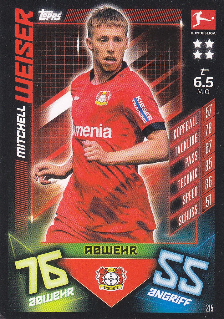 Mitchell Weiser - Bayer 04 Leverkusen - Topps Match Attax 2019 - Basis Karte - Nr. 215