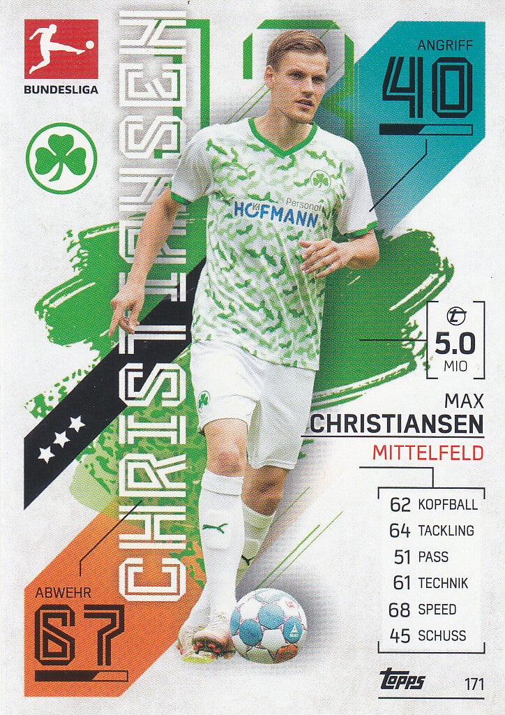 Max Christiansen / SpVgg Greuther Fürth / Topps Match Attax 2021 / Basis Karte / Nr.171