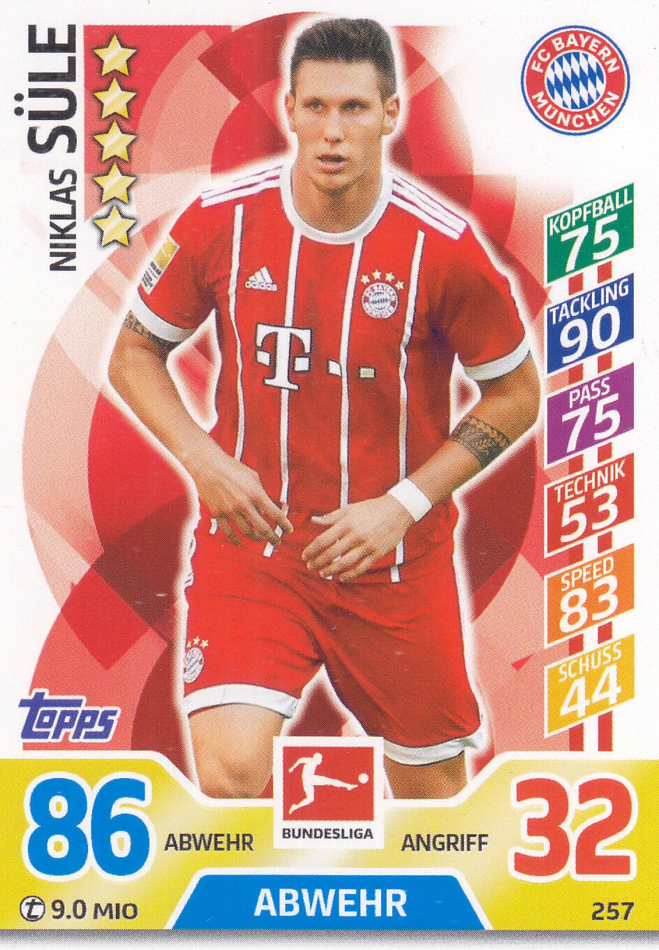 Niklas Süle - FC Bayern München - Topps Match Attax 2017 - Basis Karte - Nr. 257
