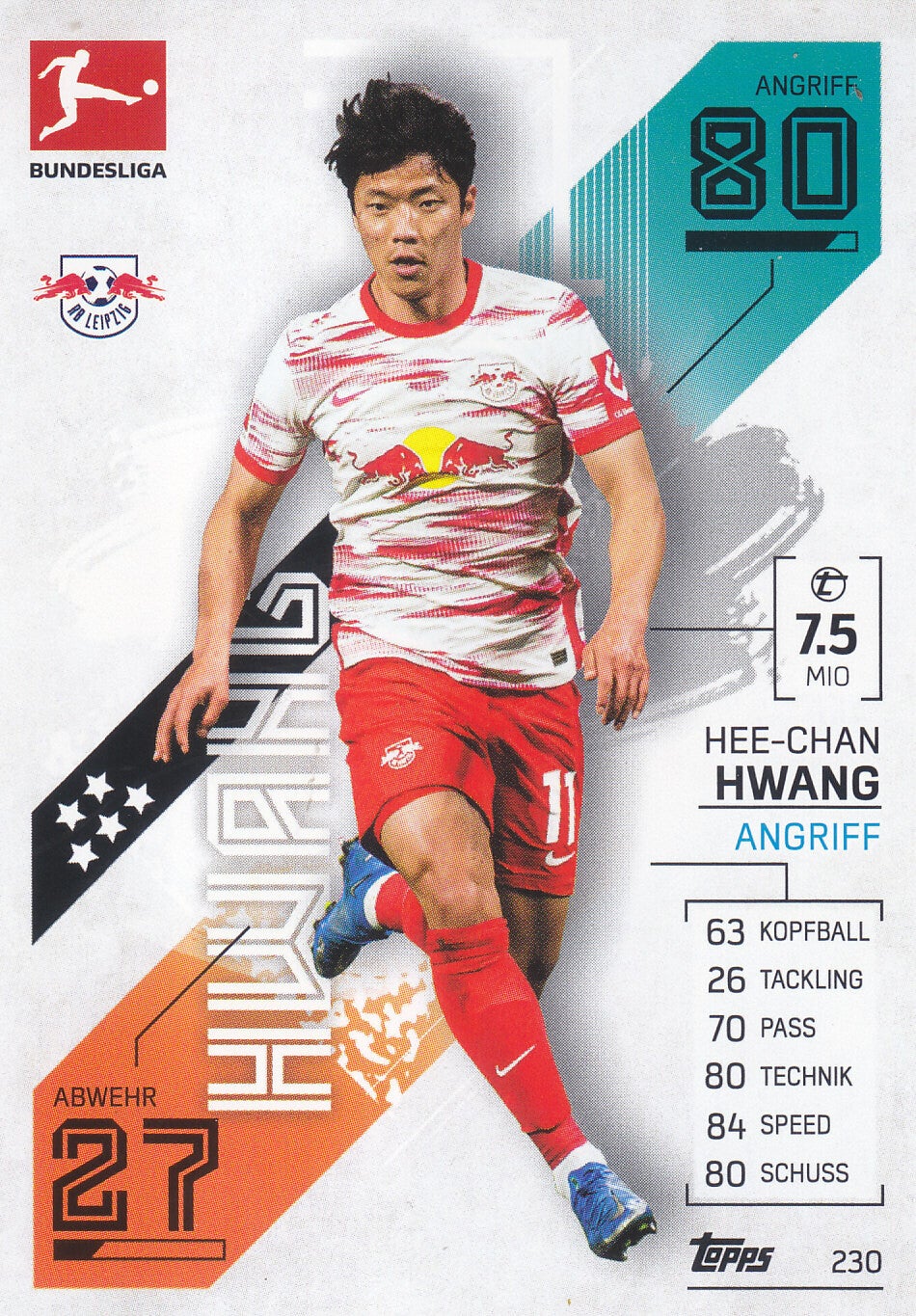 Hee-Chan Hwang / RB Leipzig / Topps Match Attax 2021 / Basis Karte / Nr.230
