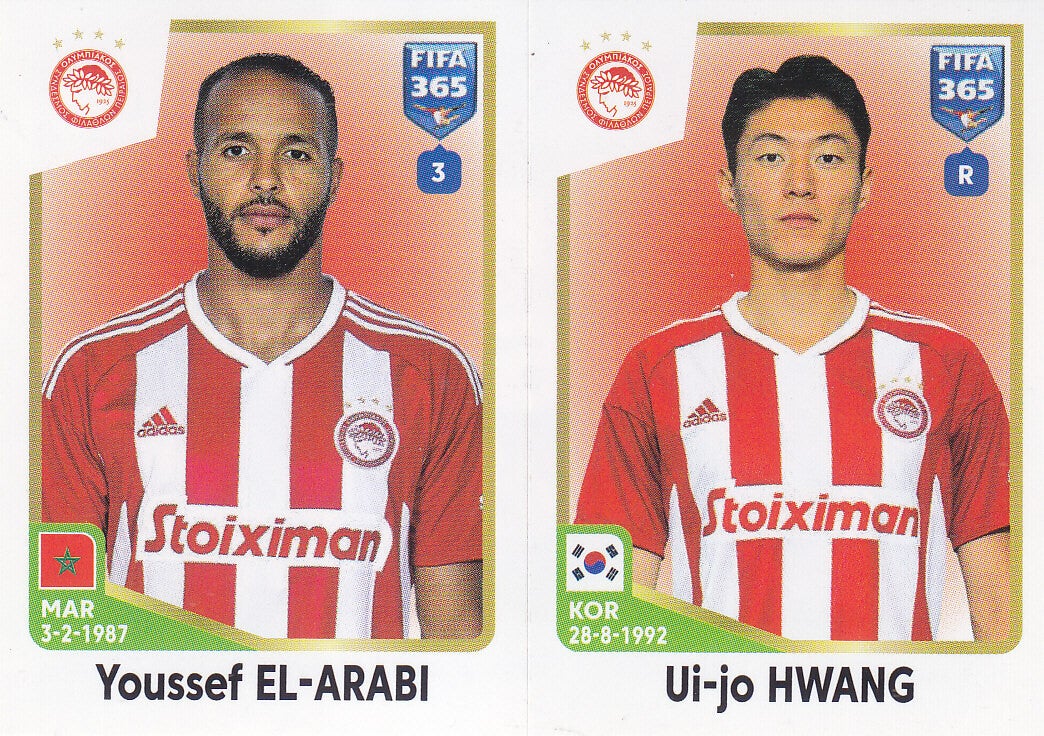 Youssef El-Arabi & Ui-jo Hwang / Olympiakos Piräus / Panini Fifa 365 Jahr 2023 / Basis Doppelbild / Nr. 275a Nr. 275b