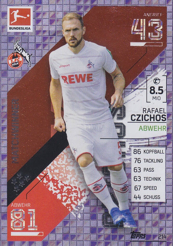 Rafael Czichos / 1.FC Köln / Topps Match Attax 2021 / Matchwinner Karte / Nr.214