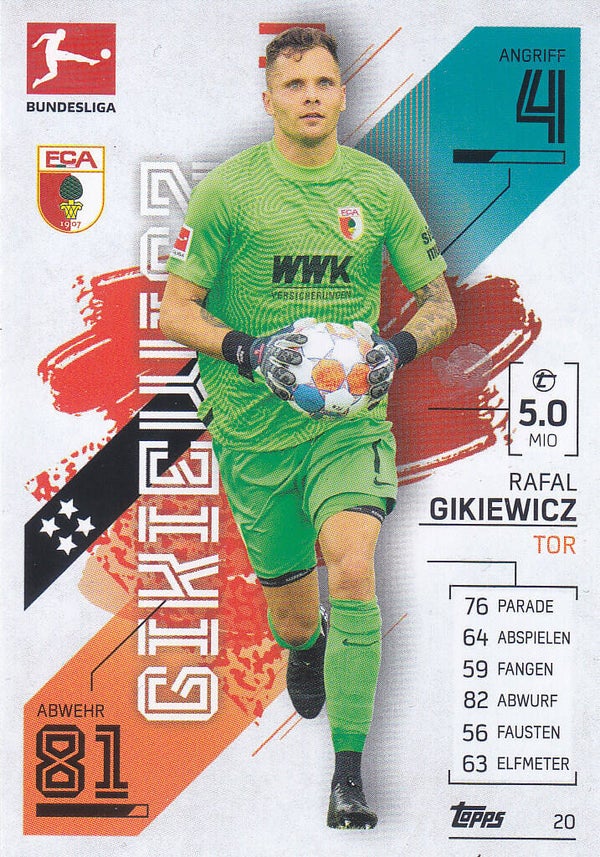 Rafal Gikiewicz / FC Augsburg / Topps Match Attax 2021 / Basis Karte / Nr.20