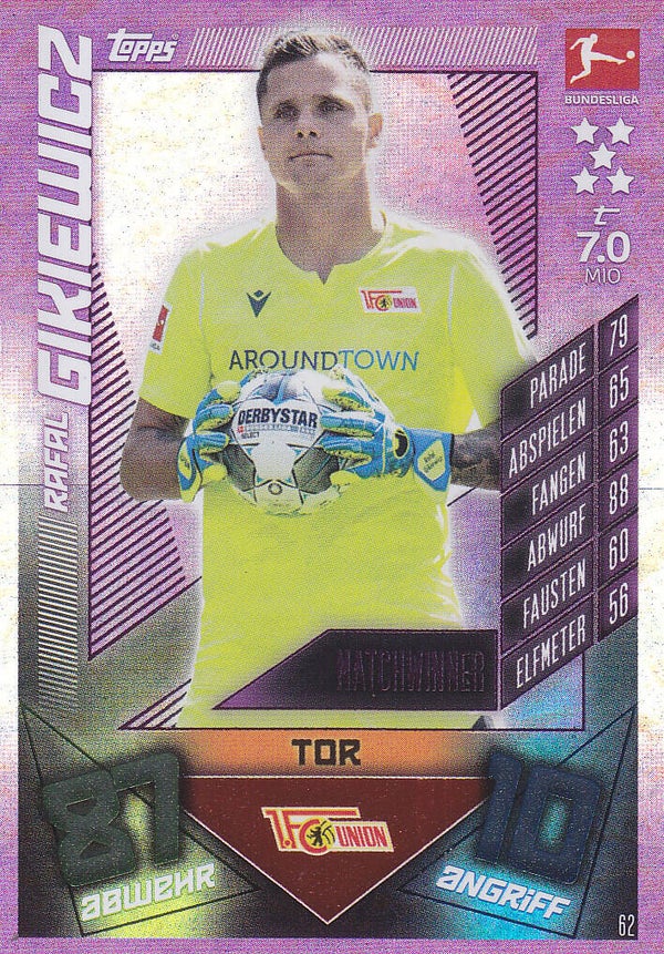 Rafal Gikiewicz / 1.FC Union Berlin / Topps Match Attax 2019 / Matchwinner / Nr. 62