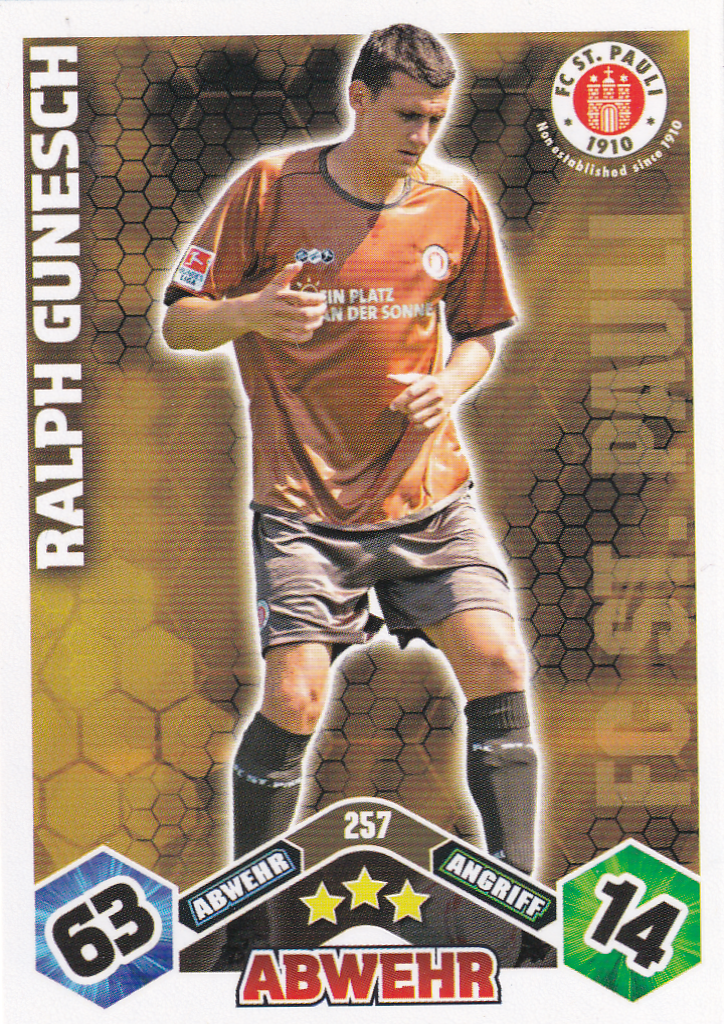 Ralph Gunesch - FC St. Pauli - Topps Match Attax 2010 - Basis Karte - Nr. 257