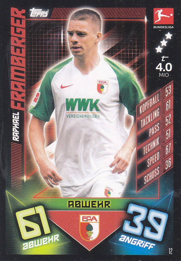 Raphael Framberger / FC Augsburg / Topps Match Attax 2019 / Basis Karte / Nr. 12
