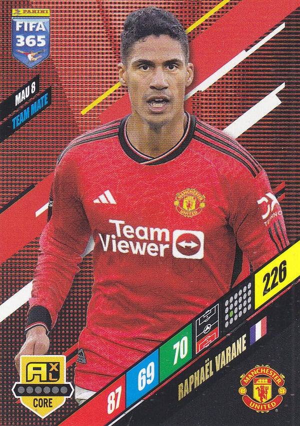 Raphael Varane / Manchester United / Panini Fifa 365 Jahr 2024 / Team Mate Karte / Icon Core / Nr. MAU 8