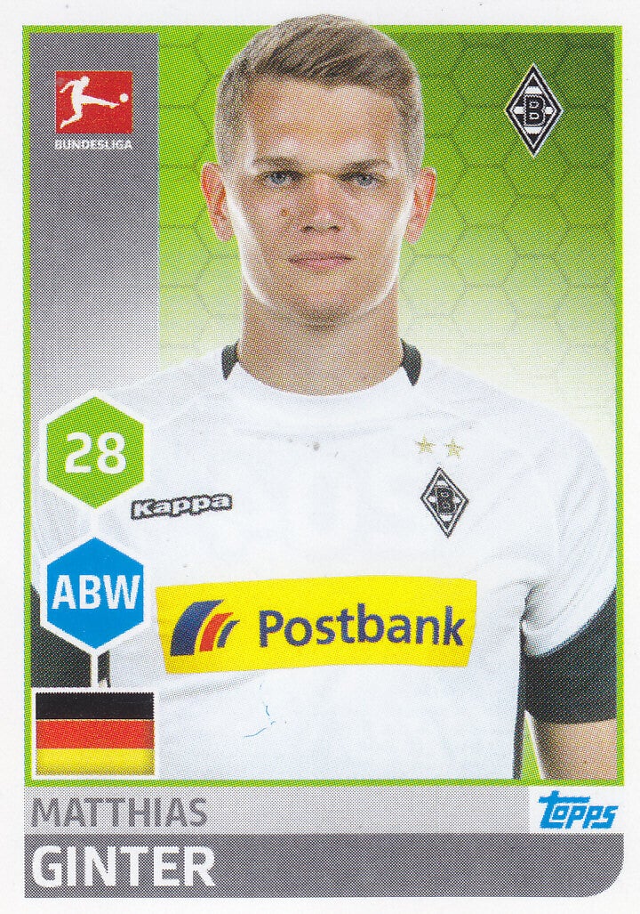 Matthias Ginter - Borussia Mönchengladbach - Topps Bundesliga 2017 - Basis Bild - Nr.204
