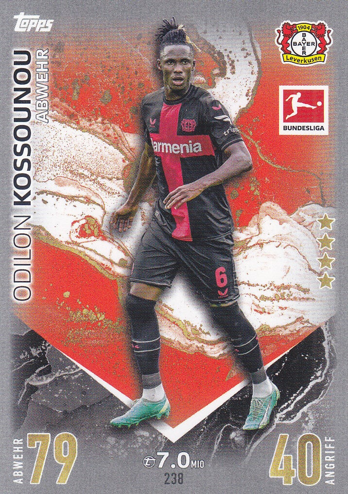 Odilon Kossounou / Bayer Leverkusen / Topps Match Attax 2023 / Basis Karte / Nr.238